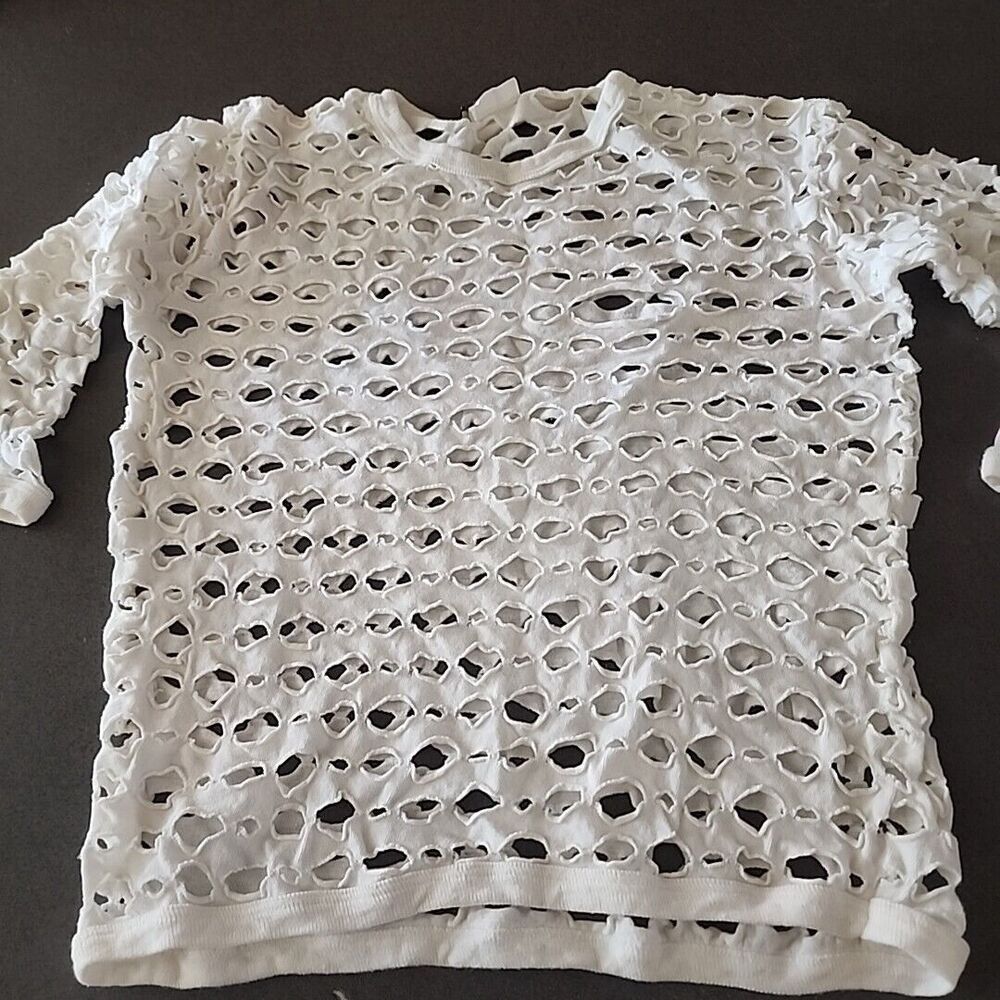 Juniors Small White Cotton Cutout shirt 3/4 sleeve Tantalize Vintage Grunge Rave